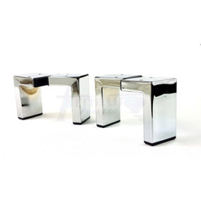 4 Silver Replacment Metal Legs 105mm High Chrome Square Block Feet Fix With Screw Couch Chairs Sofa Footstool Bed