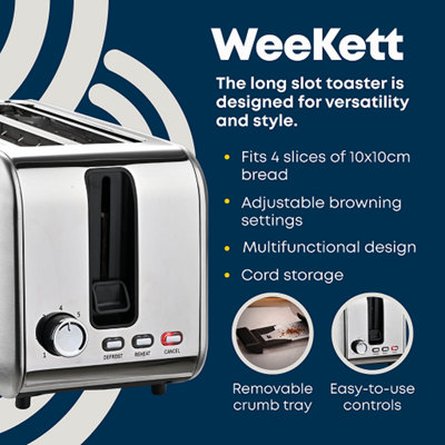 4 Slice Toaster Long Slot Stainless Steel Bread Toaster with Extra Wide ...