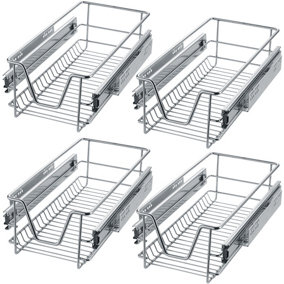 4 Sliding wire baskets with drawer slides - grey
