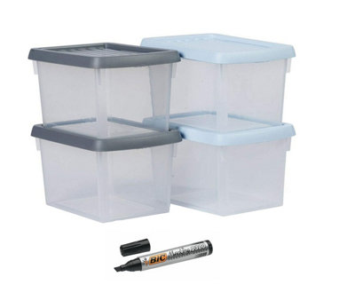 4 Small Storage Boxes With Lids 1.5L Stackable Hobby Craft Box 18 x 12.5 x 10.5cm