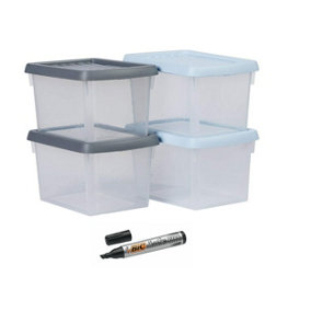 4 Small Storage Boxes With Lids 1.5L Stackable Hobby Craft Box 18 x 12.5 x 10.5cm