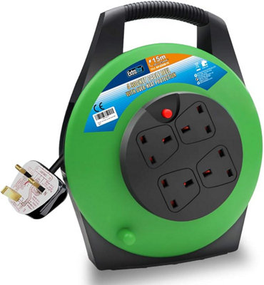 4 Sockets Cable Reel with Cable 3G1.25,15M,Over Heat Protection, Child Resistant Sockets