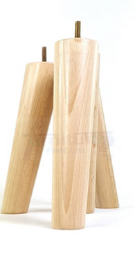 4 Solid Wood Turned Furniture Feet Replacement Mid Centry Angled Retro Legs 240mm High M8 Sofa Chairs Stools Cabinets Beds Natural