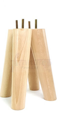 4 Solid Wood Turned Furniture Feet Replacement Mid Centry Angled Retro Legs 240mm High M8 Sofa Chairs Stools Cabinets Beds Natural