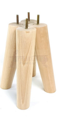 4 Solid Wood Turned Furniture Feet Replacement Mid Centry Angled Retro Legs 240mm High M8 Sofa Chairs Stools Cabinets Beds Natural