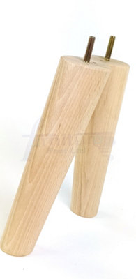 4 Solid Wood Turned Furniture Feet Replacement Mid Centry Angled Retro Legs 240mm High M8 Sofa Chairs Stools Cabinets Beds Natural