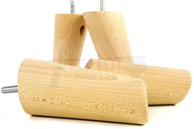 4 Solid Wood Turned Furniture Legs Replacement Mid Century Angled Retro Feet 125mm High M8 Raw