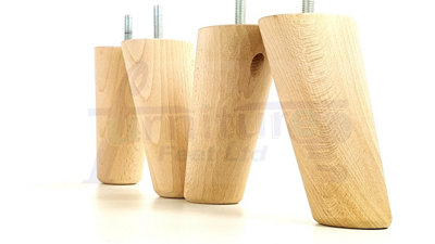 4 Solid Wood Turned Furniture Legs Replacement Mid Century Angled Retro Feet 125mm High M8 Raw