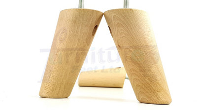 4 Solid Wood Turned Furniture Legs Replacement Mid Century Angled Retro Feet 125mm High M8 Raw