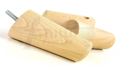 4 Solid Wood Turned Furniture Legs Replacement Mid Century Angled Retro Feet 125mm High M8 Raw