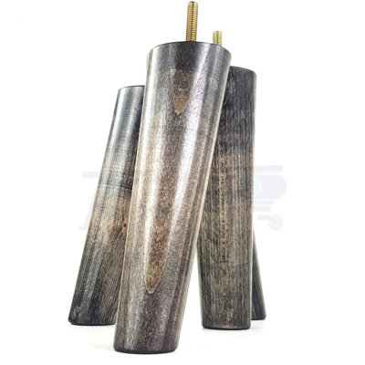 4 Solid Wood Turned Furniture Legs Replacement Mid Century Angled Retro Feet 200mm High M8 Black Washed