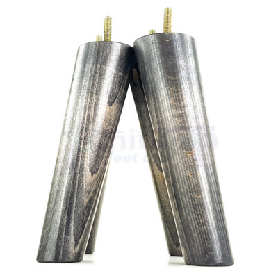 4 Solid Wood Turned Furniture Legs Replacement Mid Century Angled Retro Feet 200mm High M8 Black Washed