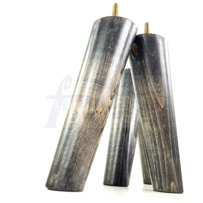 4 Solid Wood Turned Furniture Legs Replacement Mid Century Angled Retro Feet 200mm High M8 Black Washed