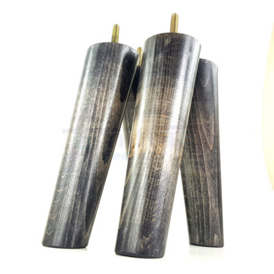 4 Solid Wood Turned Furniture Legs Replacement Mid Century Angled Retro Feet 200mm High M8 Black Washed