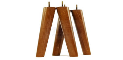 4 Solid Wood Turned Furniture Legs Replacement Mid Century Angled Retro Feet 200mm High M8 Dark Oa