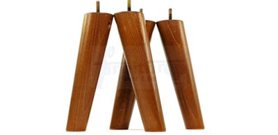 4 Solid Wood Turned Furniture Legs Replacement Mid Century Angled Retro Feet 200mm High M8 Dark Oa