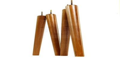 4 Solid Wood Turned Furniture Legs Replacement Mid Century Angled Retro Feet 200mm High M8 Dark Oa
