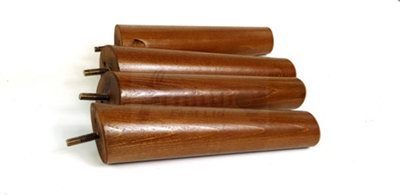 4 Solid Wood Turned Furniture Legs Replacement Mid Century Angled Retro Feet 200mm High M8 Dark Oa