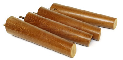 4 Solid Wood Turned Furniture Legs Replacement Mid Century Angled Retro Feet 200mm High M8 Dark Oa
