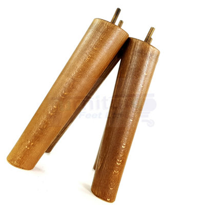 4 Solid Wood Turned Furniture Legs Replacement Mid Century Angled Retro Feet 220mm High M8 Dark Oak Stain