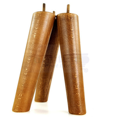 4 Solid Wood Turned Furniture Legs Replacement Mid Century Angled Retro Feet 220mm High M8 Dark Oak Stain