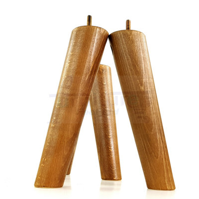4 Solid Wood Turned Furniture Legs Replacement Mid Century Angled Retro Feet 220mm High M8 Dark Oak Stain