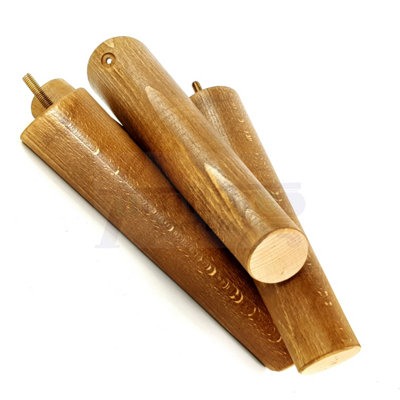 4 Solid Wood Turned Furniture Legs Replacement Mid Century Angled Retro Feet 220mm High M8 Dark Oak Stain
