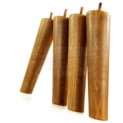 4 Solid Wood Turned Furniture Legs Replacement Mid Century Angled Retro Feet 220mm High M8 Dark Oak Stain