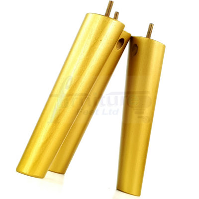 4 Solid Wood Turned Furniture Legs Replacement Mid Century Angled Retro Feet 220mm High M8 Gold