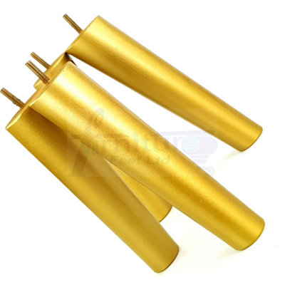 4 Solid Wood Turned Furniture Legs Replacement Mid Century Angled Retro Feet 220mm High M8 Gold