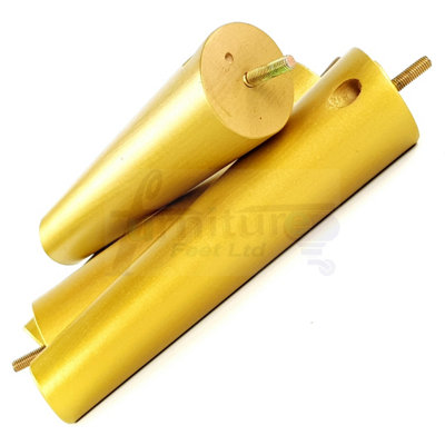 4 Solid Wood Turned Furniture Legs Replacement Mid Century Angled Retro Feet 220mm High M8 Gold