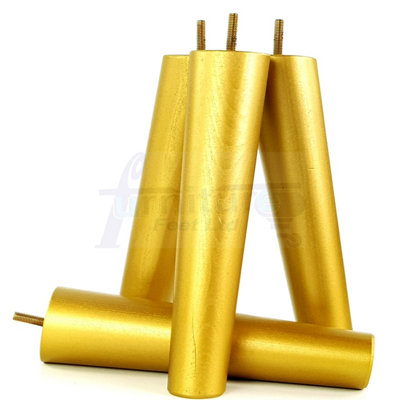 4 Solid Wood Turned Furniture Legs Replacement Mid Century Angled Retro Feet 220mm High M8 Gold
