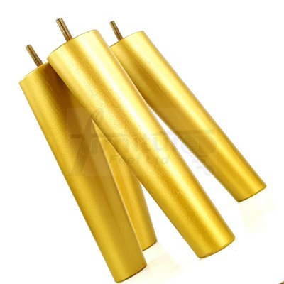 4 Solid Wood Turned Furniture Legs Replacement Mid Century Angled Retro Feet 230mm High M8 Gold