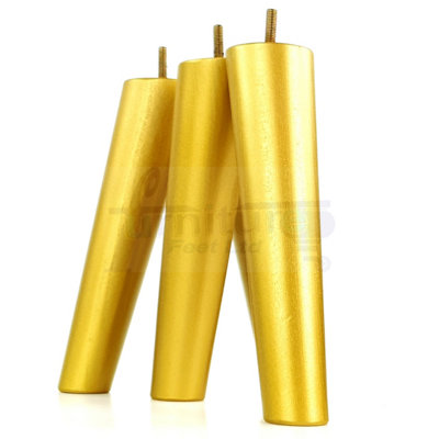 4 Solid Wood Turned Furniture Legs Replacement Mid Century Angled Retro Feet 230mm High M8 Gold