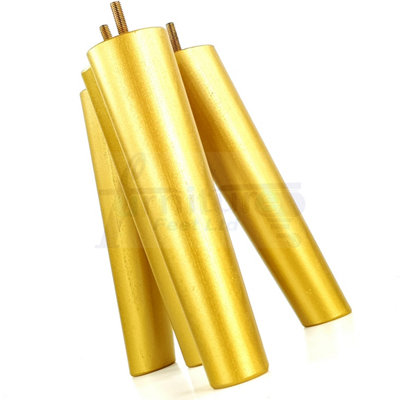 4 Solid Wood Turned Furniture Legs Replacement Mid Century Angled Retro Feet 230mm High M8 Gold