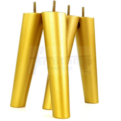 4 Solid Wood Turned Furniture Legs Replacement Mid Century Angled Retro Feet 230mm High M8 Gold