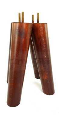 4 Solid Wood Turned Furniture Legs Replacement Mid Century Angled Retro Feet 230mm High M8 Mahogany Washed