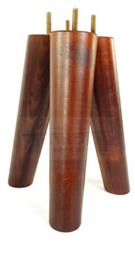 4 Solid Wood Turned Furniture Legs Replacement Mid Century Angled Retro Feet 230mm High M8 Mahogany Washed