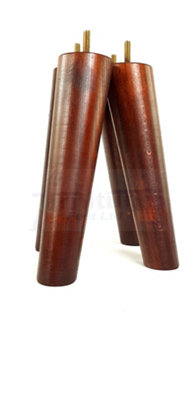 4 Solid Wood Turned Furniture Legs Replacement Mid Century Angled Retro Feet 230mm High M8 Mahogany Washed