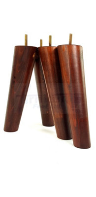 4 Solid Wood Turned Furniture Legs Replacement Mid Century Angled Retro Feet 230mm High M8 Mahogany Washed