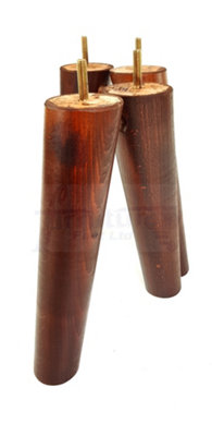 4 Solid Wood Turned Furniture Legs Replacement Mid Century Angled Retro Feet 230mm High M8 Mahogany Washed