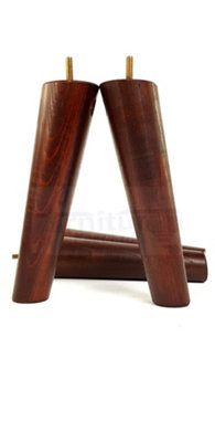 4 Solid Wood Turned Furniture Legs Replacement Mid Century Angled Retro Feet 230mm High M8 Mahogany Washed