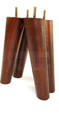 4 Solid Wood Turned Furniture Legs Replacement Mid Century Angled Retro Feet 230mm High M8 Mahogany Washed