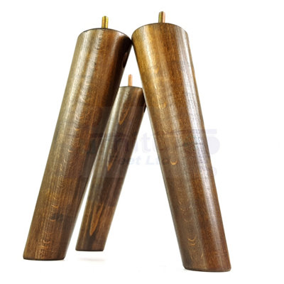 4 Solid Wood Turned Furniture Legs Replacement Mid Century Angled Retro Feet 240mm High M8 Dark Walnut Washed