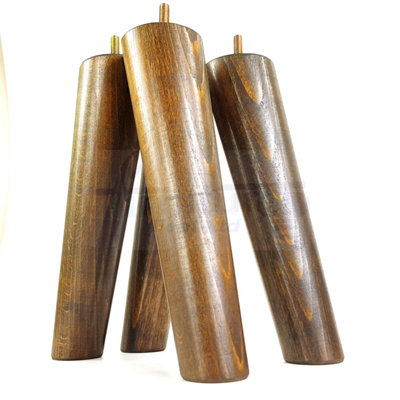 4 Solid Wood Turned Furniture Legs Replacement Mid Century Angled Retro Feet 240mm High M8 Dark Walnut Washed