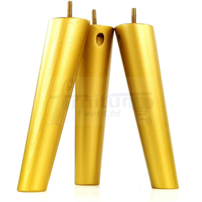 4 Solid Wood Turned Furniture Legs Replacement Mid Century Angled Retro Feet 240mm High M8 Sofa Chairs Stools Cabinets Beds Gold