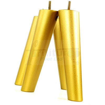 4 Solid Wood Turned Furniture Legs Replacement Mid Century Angled Retro Feet 240mm High M8 Sofa Chairs Stools Cabinets Beds Gold