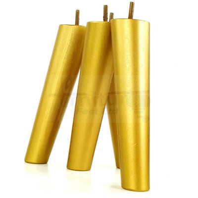 4 Solid Wood Turned Furniture Legs Replacement Mid Century Angled Retro Feet 240mm High M8 Sofa Chairs Stools Cabinets Beds Gold