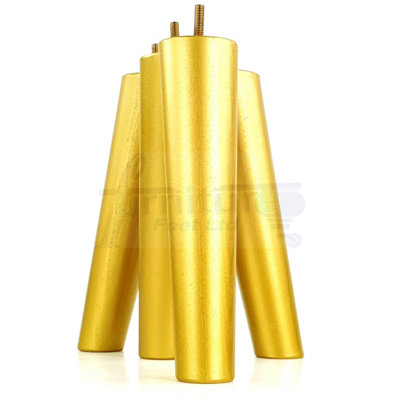 4 Solid Wood Turned Furniture Legs Replacement Mid Century Angled Retro Feet 240mm High M8 Sofa Chairs Stools Cabinets Beds Gold