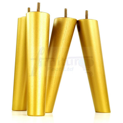 4 Solid Wood Turned Furniture Legs Replacement Mid Century Angled Retro Feet 240mm High M8 Sofa Chairs Stools Cabinets Beds Gold